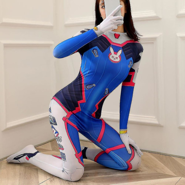 Overwatch DVa Kostyme for Kvinner - Bodysuit Jumpsuit M