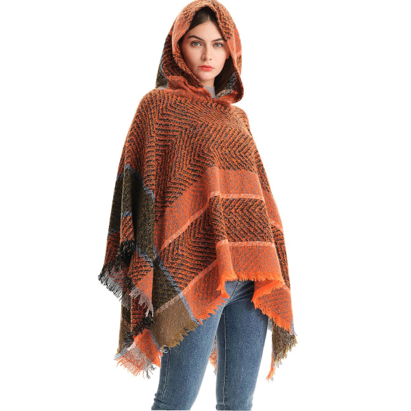 Herringbone-kuvioinen huppuinen kaapeli puserohuivin kanssa Orange