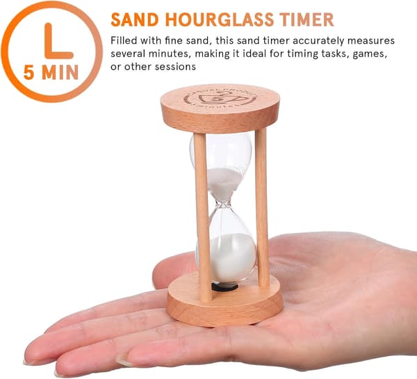 2 st 5-minuters vit sandtimer i glas med träram