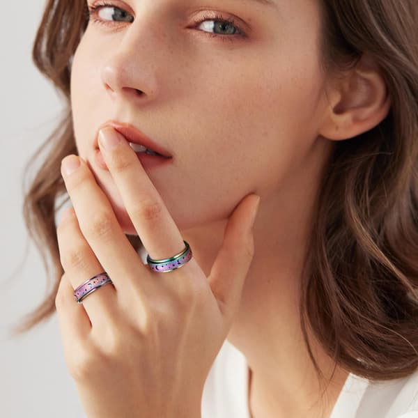 Fidget Relief Spinner Ring til kvinder, Titanium rustfrit stål Spinner Ring Farverig Måne Sta