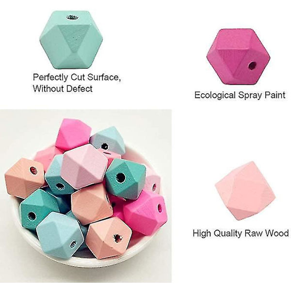 70 st geometriska åttkantiga träpärlor 15 mm flerfärgade DIY