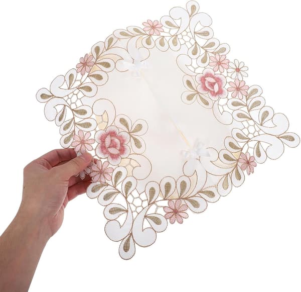 Vevboksdeksel, polyesterstoff, rustikk blomsterbrodert med blondedesign, avtakbar og allsidig bruk