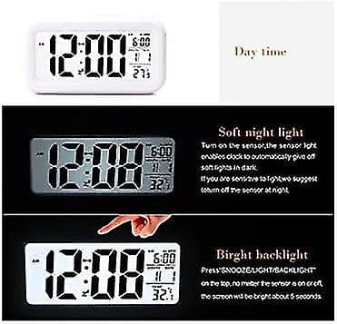 Digital väckarklocka med LED-display och temperaturvisning med stora siffror