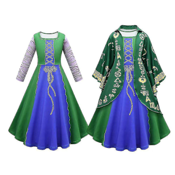 Hocus Pocus Winifred Sanderson-kläder för barnflickor, ärmar + kappa-set, Fancy Up Co 7-8 Years