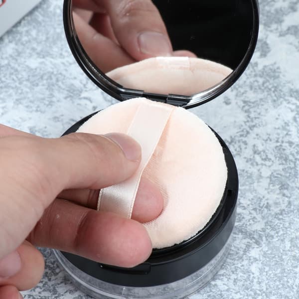 Bærbar tom pudderdåse med spejl og elastisk net sigte makeup pudderbeholder