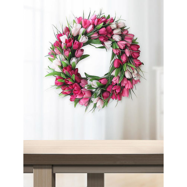 20 tuuman keinotekoiset tulppaaniseppeleet Pink Flower Garland Door Decor