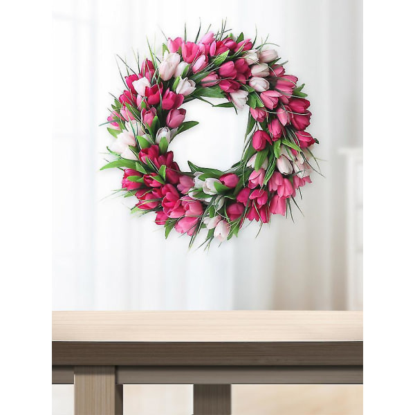 20in Artificial Tulip Wreaths Pink Flower Garland Decor