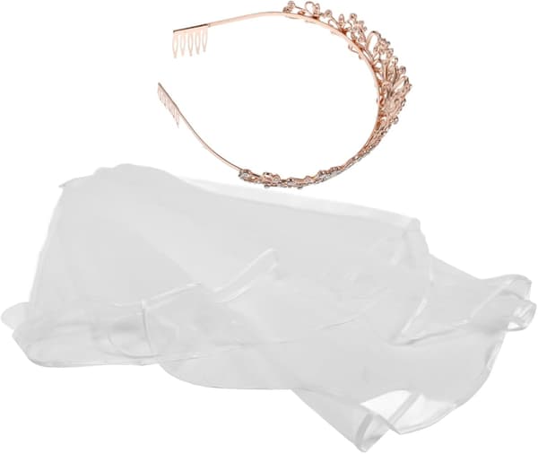 1 sett elegant brudetiara og slørkrone med blondeslørhodeplagg, allsidig bryllupshodeplagg