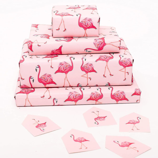 Rosa flamingo innpakningspapir 6 ark