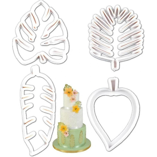 Bladformet Kakeform i Plast for Cookies, Fudge, Fondant - Dekoreringsverktøy for DIY Kaker og Bakverk (hvit, 4 stk)