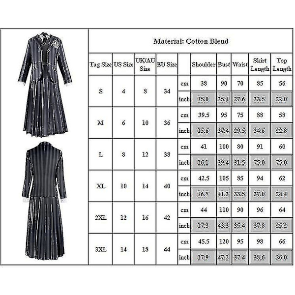 Naisten Wednesday Addams -asu Nevermore-uniformipaita, takki, solmio ja peruukki One size Outfits(with Wig)
