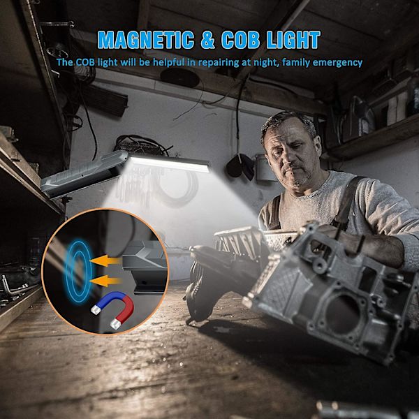 2 Genopladelige LED Arbejdslys, 5 Tilstande Foldbar Mekanisk Lygte Arbejdslys Grey