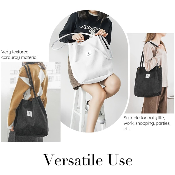 Cordfløyel Tote Bag, Cordfløyel Skulderbag Stor Kapasitet Casual Håndvesker