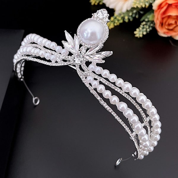 Kruunu Tiara Helmi- ja Strass Tiara Syntymäpäiväjuhliin Hääpuku Tarvikkeet
