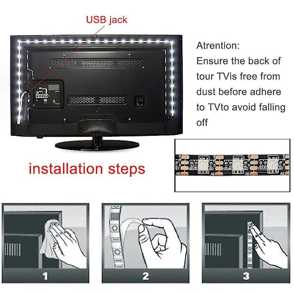 12 RGB 5050 SMD Vandtæt USB LED Sort Stribelys