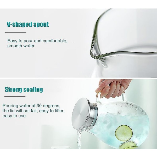 Borosilikat Glas Tekande med Infuser, Varmebestandig, 1500ml Stål