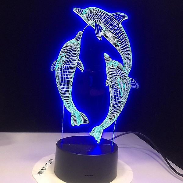 3D Delfin Nattlampa 16 Färger Sänglampa Fjärrkontroll