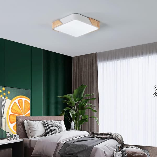 LED Loftlamper, Moderne Træloftlampe, Kvadratisk Flush Mount Loftlampe