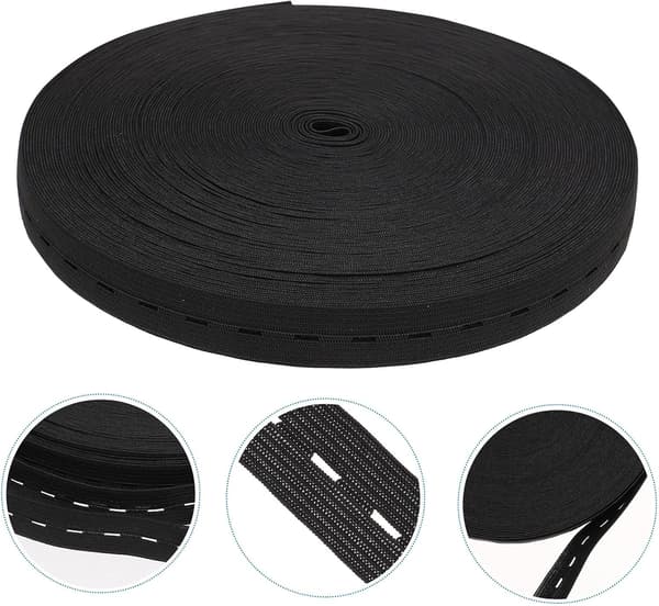 Knapphull elastisk bånd DIY sying elastisk linning justerbar mammabelte svart 20mm bredde 30m rull