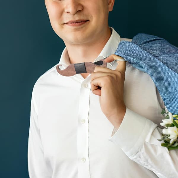 Träfluga för män justerbar längd förknuten brudgumsfluga bröllopsfest formella modeaccessoarer