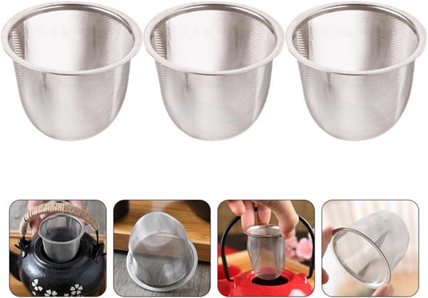 3 stk. tefilter i rustfrit stål til tekande, kaffefilter, enkelt og generøst design, nemt