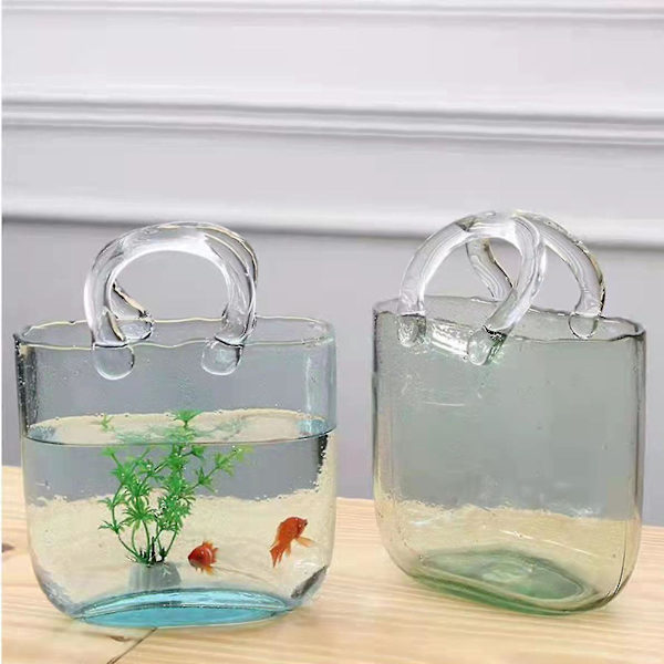 Hantverkargjord Glasvas, Fiskbål, Blåsbubblor, Handväska Form Klar Vas för Jul, Födelsedagspresent, Bord, Bröllopsdekoration Light grey