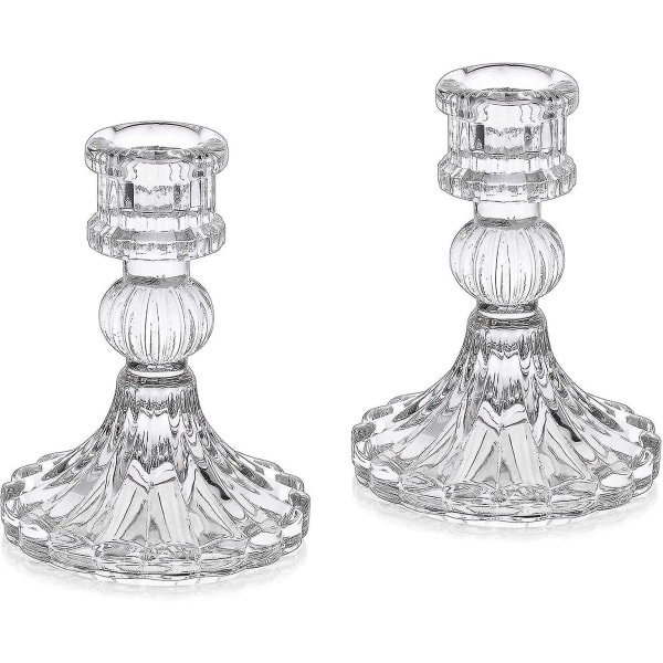 Crystal Glass Candle Holders Set Of 2, Decorative Candle Holder Clear Glass Taper Candle Holder