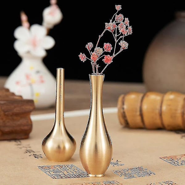 Mini Vas i Ren Koppar, Guld Dekor, Vardagsrum, Antik Vas, Unik Blomvas - yuhao SIZE 2