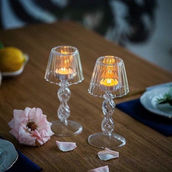 2 stk. Lysformet Glas Te-lys Holder, Krystal Lysestager Midtpunkt, Fest Bryllup