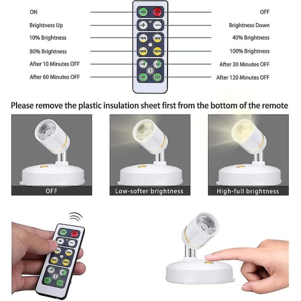 2 Pakkaus Mini Langattomat Paristoilla Toimivat Spotit Himmennettävissä Kaukosäätimellä, Kiinnitä Mihin Tahansa