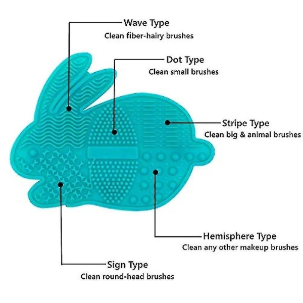 Sminkebørste-rengjøringsmatte, silikonbunny kosmetisk børste-rengjøringsmatte Bærbar vaskeverktøysskrubber med sugekopp, sett med 2 (rosa mintgrønn)