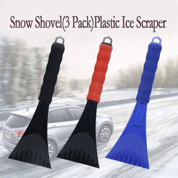 Snøskuffe (pakke med 3) Plast Is-skrape Bil Vinter Vindrute Frost Snøfjerning (rød og blå og svart)