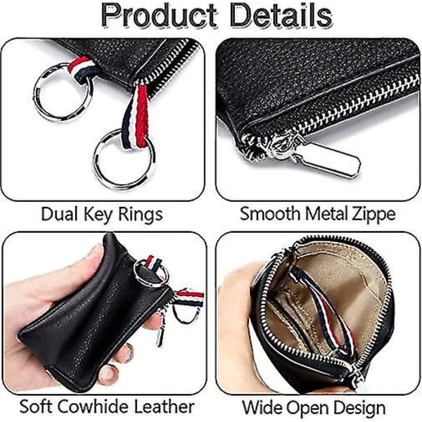 Myntpung for menn, mini dobbel nøkkelring, lommekortholder svart