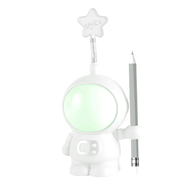 Søt LED-skrivebordslampe for hjemmekontor, astronautbordlampe med blyant- og pennholder