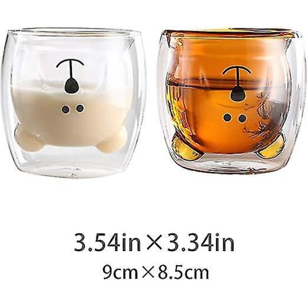 Sæt af 2 Søde Kopper Bjørn Kaffe Te Glas Isoleret