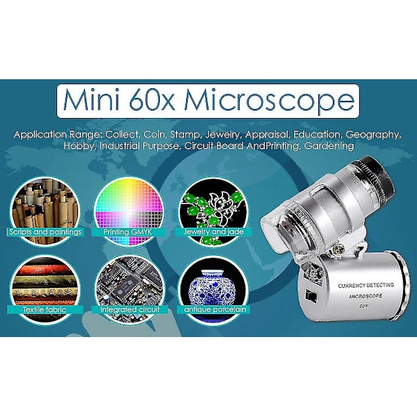Mini 60x Mikroskop Förstoringsglas Med LED-Ljus Fickurmakare Förstoringsglas Smyckeslupp Med 10x Vikbart Fickförstoringsglas