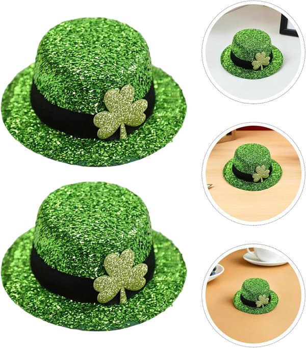 4 st Patrick's Day Hårklämmor med gröna minitopphattar – Shamrock Party Håraccessoarer