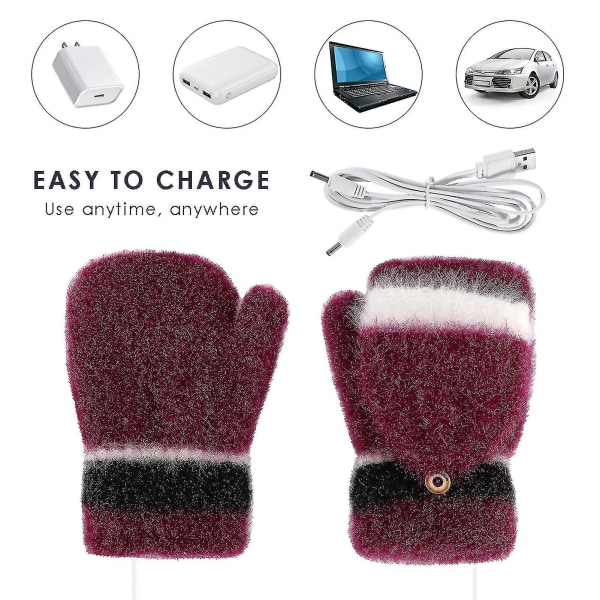 USB lämmitetyt talvihanskat neulonta jäljitelmä kashmir lapaset aikuisille tietokonepeleihin Leather Pink