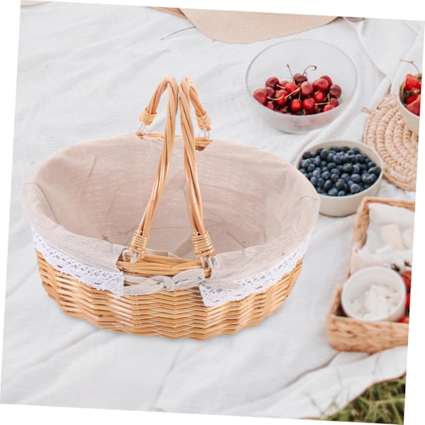 Rattan Vevd Oppbevaringskurv Piknikkurv Liner Håndlaget Frukt Oppbevaringskurv for Hjemmeinnredning