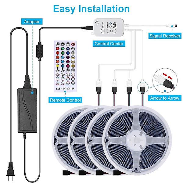 LED-lysstripe 20m 65,6ft RGB 1200LEDs 2835 Musikk Synkronisering