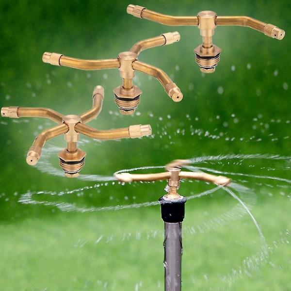 4-arms Rotationsbevattningssystem för Gräsmatta 360-graders Automatisk Rotation Mässingssprinkler 1st-mässing