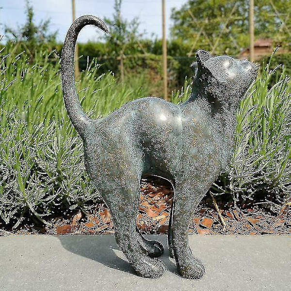 Smuk Katteskulptur Med Afrundet Ryg Havedekoration Harpiks Udendørs Græsplæne Have Skulptur