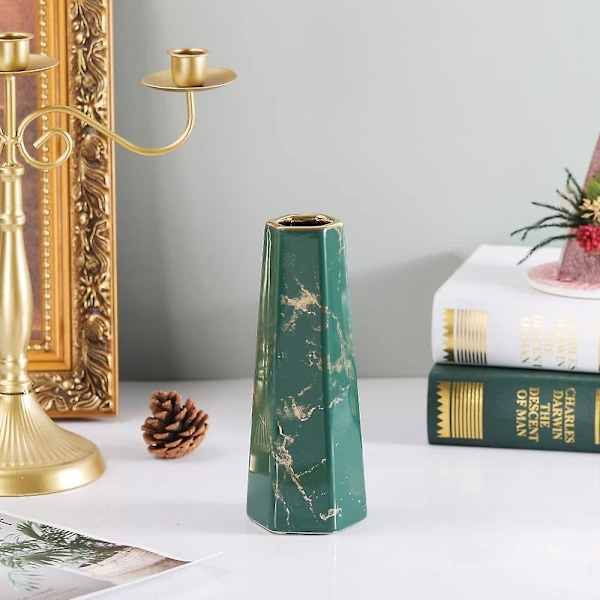 20 cm Vase av Grønn Gull Marmor Keramikk Høy Design Dekorative Vaser for Hjem, Fest, Bryllupssenter