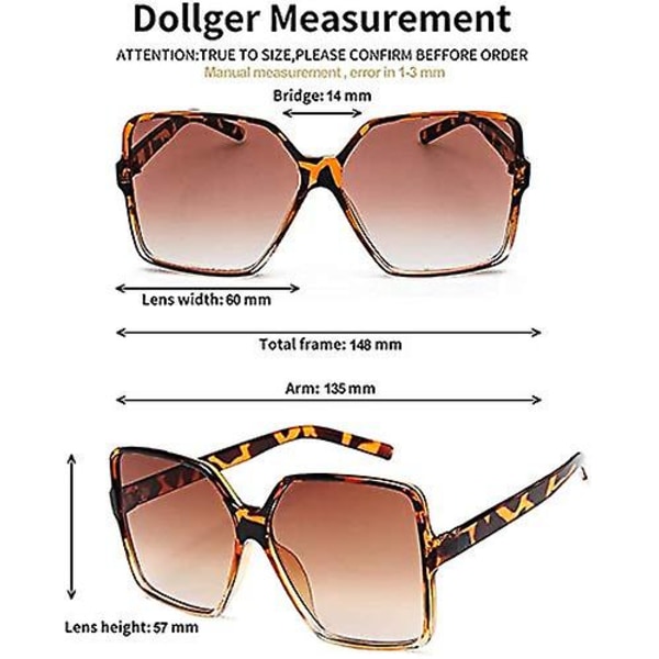 Overdimensionerede firkantede solbriller Kvinder Stort stel Solbriller Vintage Fashion Shades UV-beskyttelse