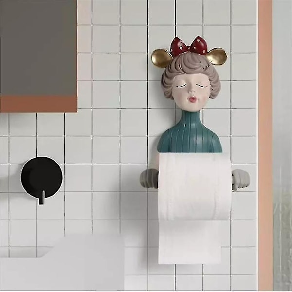Søt jente resin statue med sløyfe - Papirhåndkleholder - Blå
