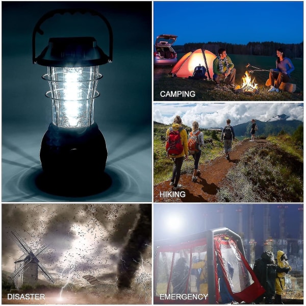 Camping Lanterner Led Solcellelampe Håndsveiv Dynamo Vanntett Bærbar Nødlys Svart