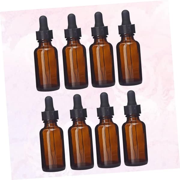 8 st 30 ml bruna eteriska oljeflaskor i glas med svarta dropplock små parfymflaskor