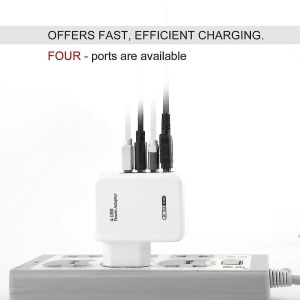 4 Porter USB Hub Strømadapter Vegg Hjemmelader