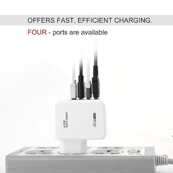 4-ports USB-hub strømadapter vegglader for hjemmet