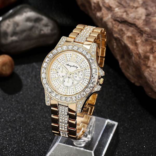 Casual Kvartsur Kvinna Koreansk Mode Diamant Business Stålband Klocka Trendig Damklocka Silver